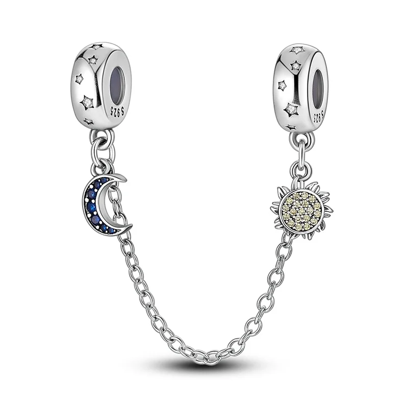 Sicherheitskette aus 925er-Sterlingsilber mit farbigem Zirkon, Abstandsperlen, passend für Pan-Original-Armbänder, DIY-Jubiläum, Geburtstag – Detail 4