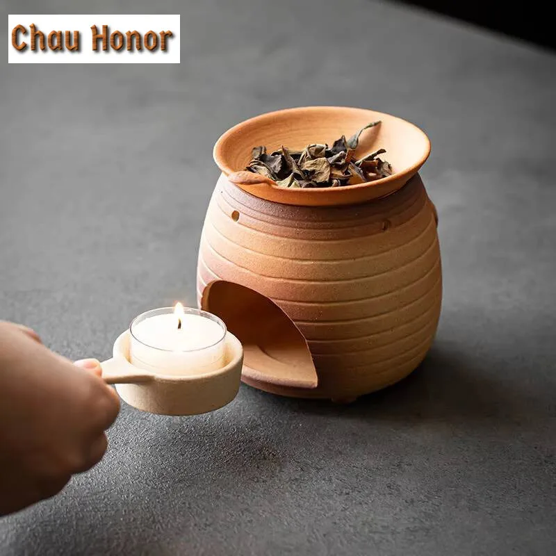Japanese Coarse Pottery Handmade Teapot Warmer Ceramic Retro Tea Heater Candle Stand Kettle Holder Tea Stove Kung Fu Tea Set