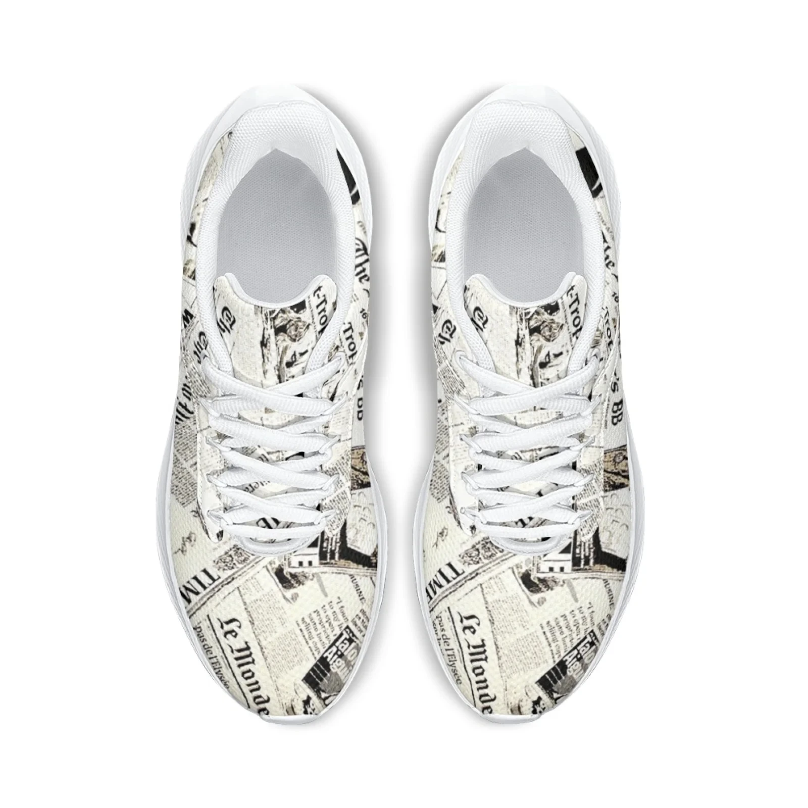New Running Shoes For Women Men Old Newspaper Print Comfortable And Breathable Fitness Sneakers White Girls Tennis Shoes Fashion