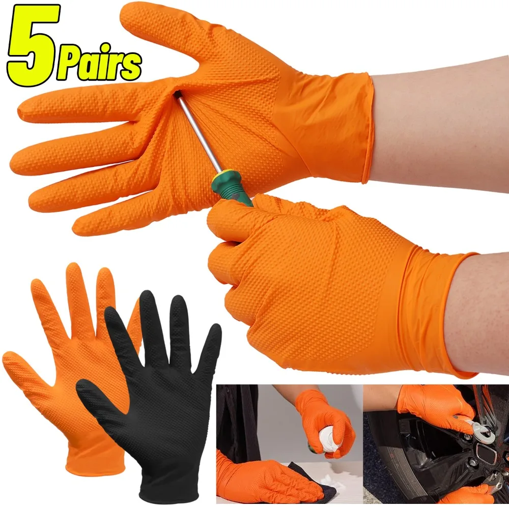 5Pairs Industrial Reusable Gloves Heavy Duty Rubber Gloves Extra Thick Mechanic Glove Home Garden Antislip Safety Work