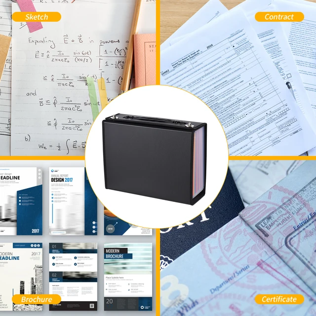 Cartella Portadocumenti A4 Espandibile - 24 Tasche, Portatile, Per Ufficio, Scuola E Viaggio, Nero - Foto 2