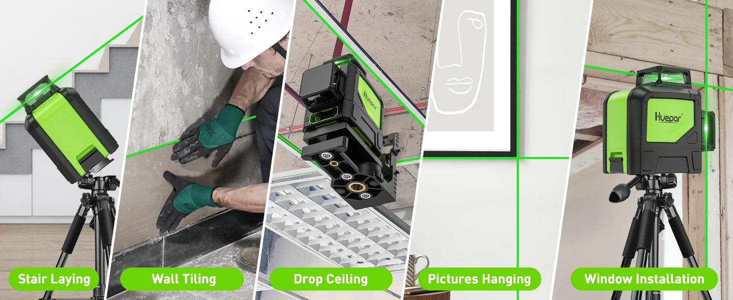 8-Line 2D Green Beam Self-Leveling Cross Line Laser Level Kit with Tripod or Rec