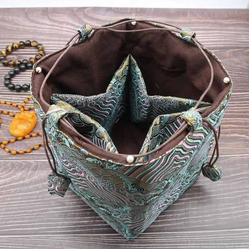 4Sizes Creative Travel Tea Set Portable Thickened Tea Cozies Storage Bag Vintage Embroidery Cup Bag Tools 1OCS LF521