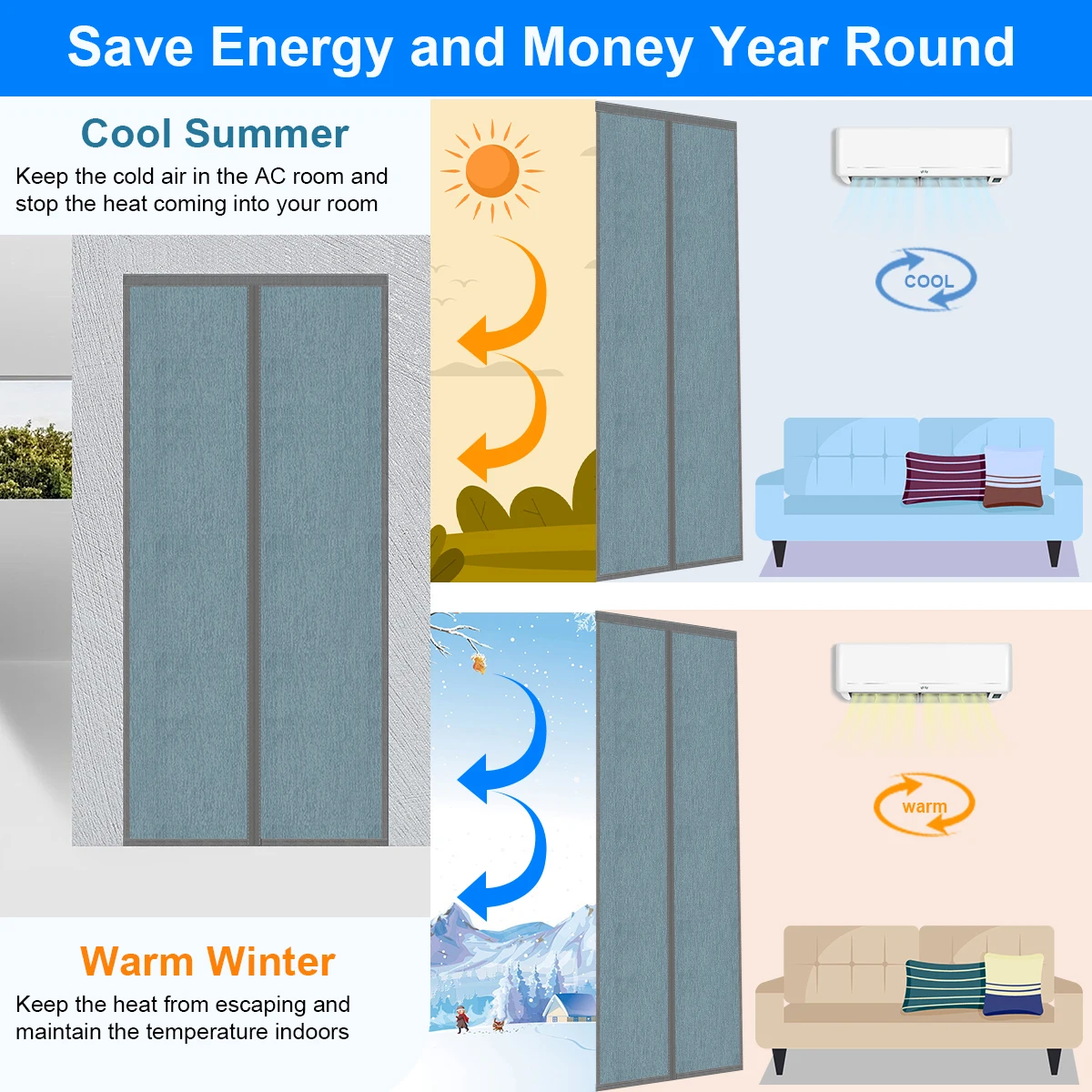 Magnetic Heat Insulating Auto Close Privacy Door Curtain Window Insulation Kit blackout curtains
