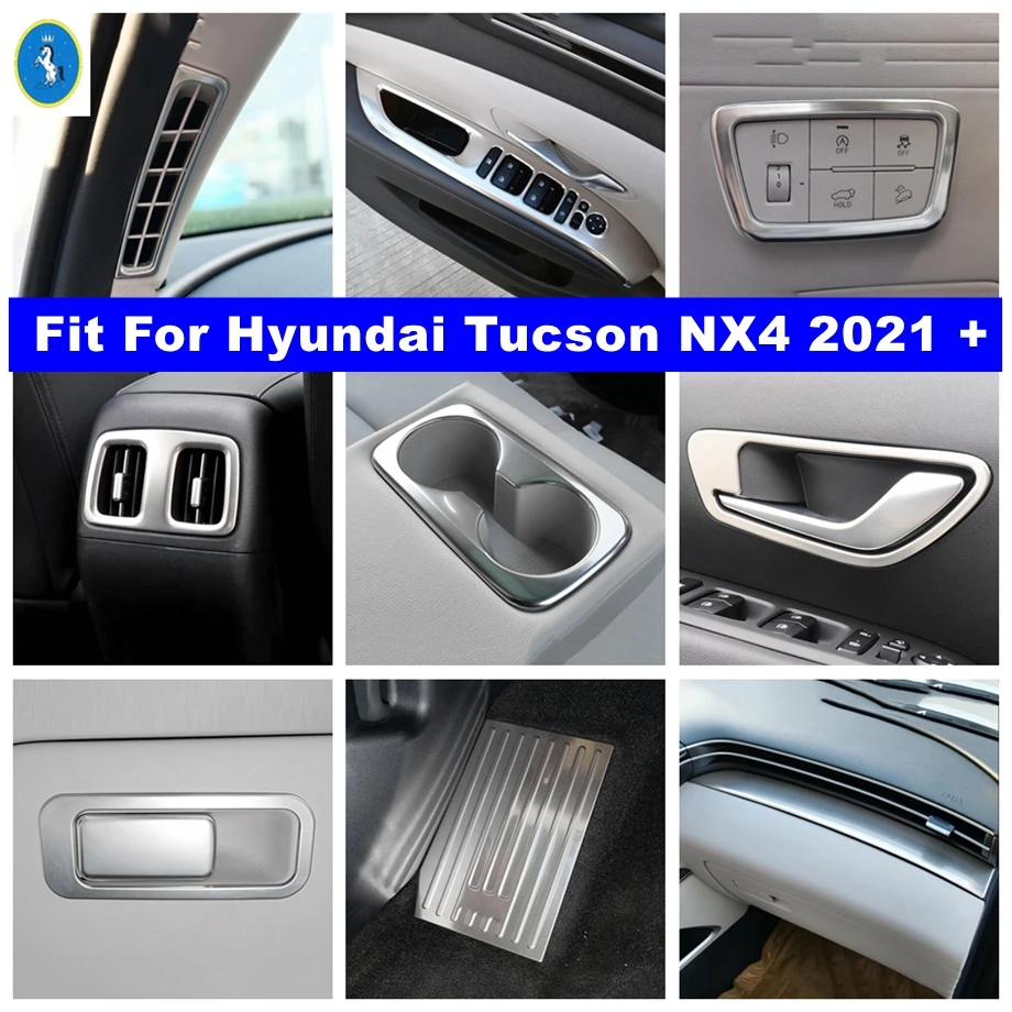 

A-Pillar Air Outlet / Headlight Switch / Water Cup Frame Cover Trim Fit For Hyundai Tucson NX4 2021 - 2023 Car Silver Interior