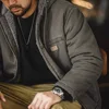 Maden Retro J141 Active Hooded Jacket Solid Color Sherpa Fleece Cotton-padded Coat with Velvet Warm  Canvas Outerwear for Men 5