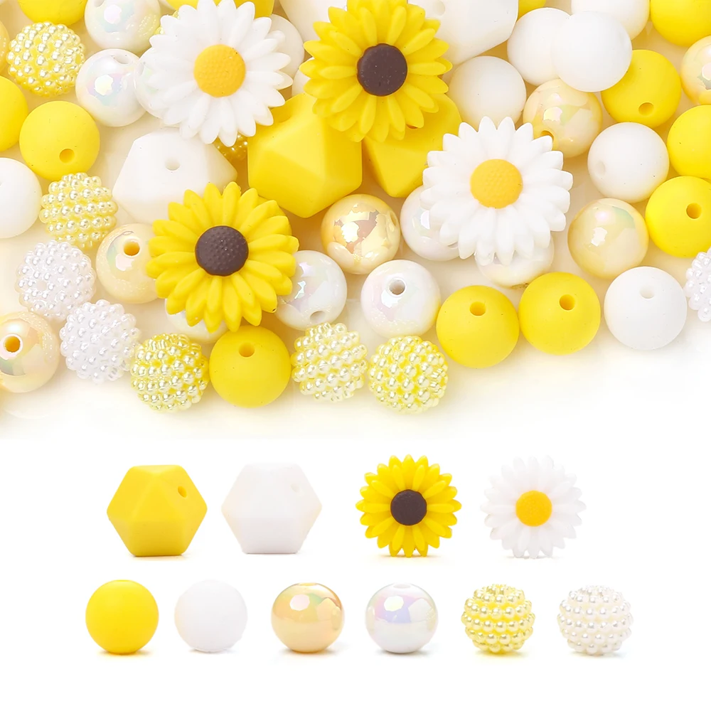 70Pcs Silicone Baby Teething Bead Set Daisy Hexagonal Shape Beads Food Grade for Newborn Diy Pacifier Chain Necklace Accessories 4