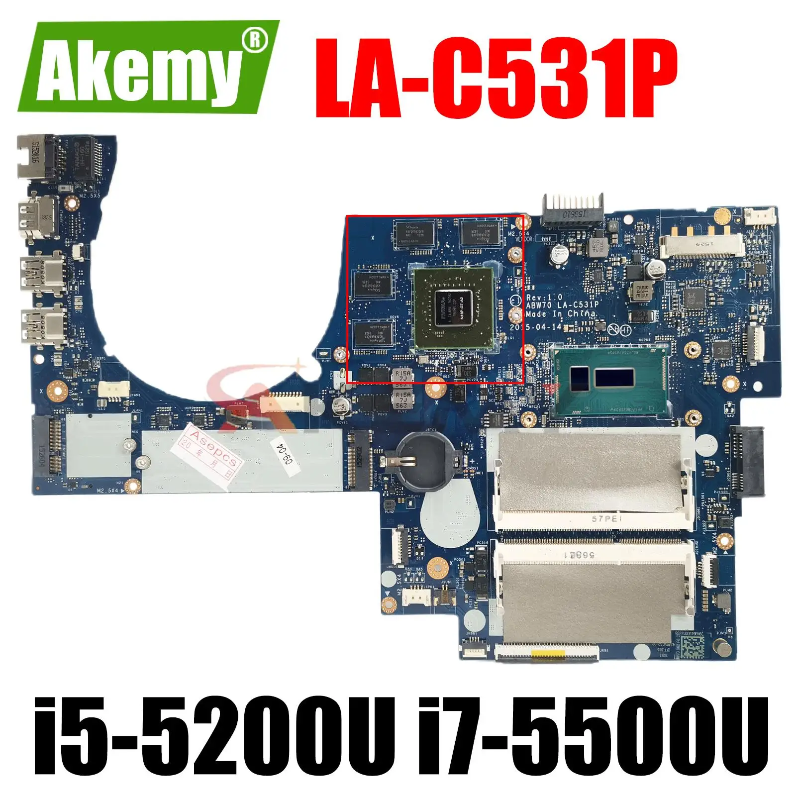 

ABW70 LA-C531P For HP Envy 17T-N M7-N Laptop Motherboard With i5-5200U i7-5500U 940M 2GB-GPU 813681-001 813681-601 813680-601