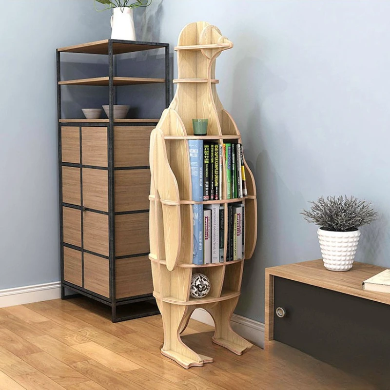 

Wooden Penguin Animal Bookshelf Modeling Bookstore Library Early Education Center Floor Decoration Kindergarten