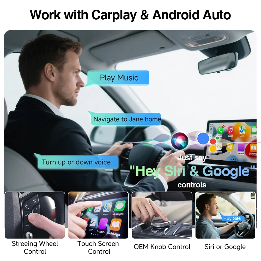 2 in 1 Wireless CarPlay Android Auto Adapter Wireless CarPlay Adapter Smart USB Dongle for iPhone and Android Factory Wired Cars