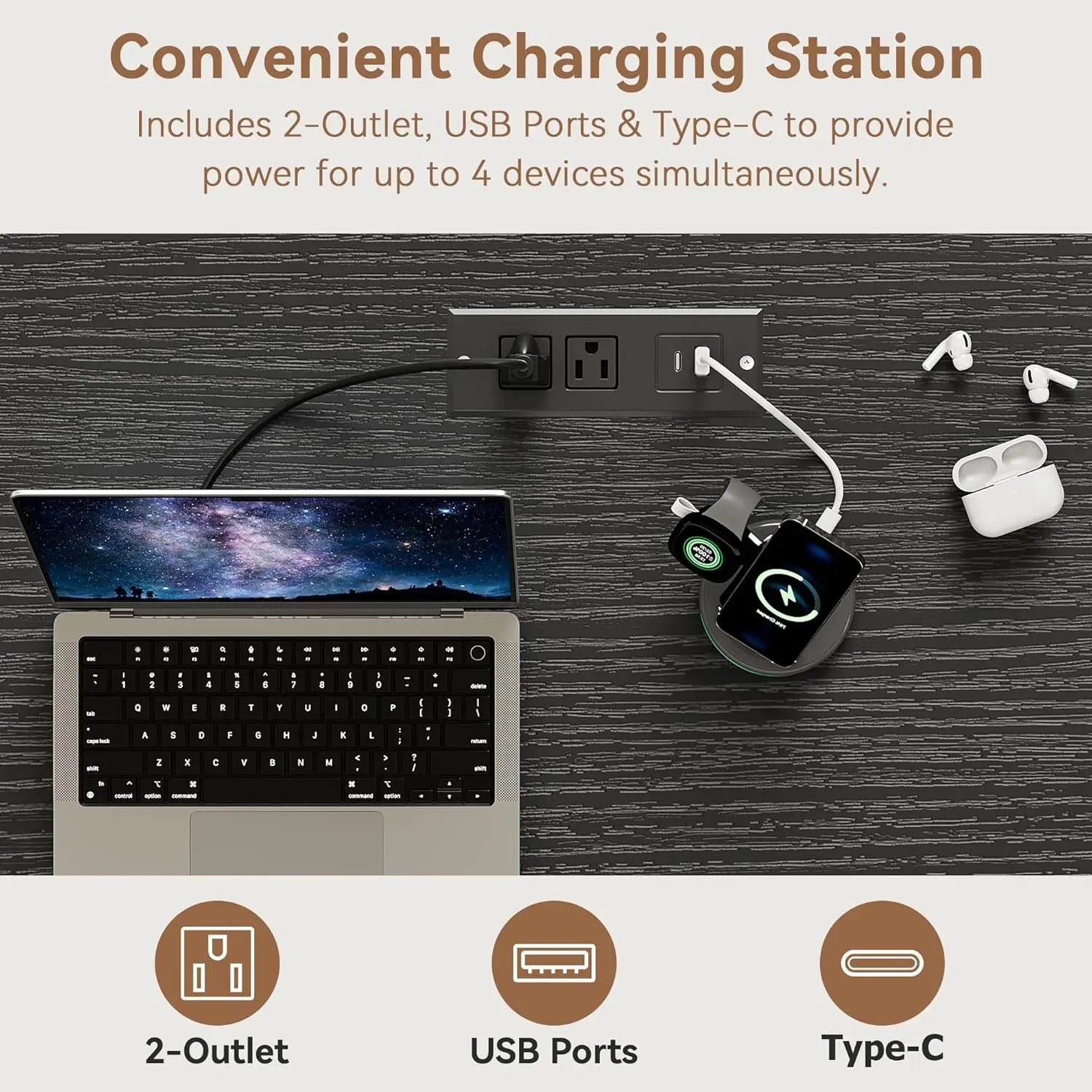 57" Lift Desktop Executive Desk with 6 Drawers and Charging Station, Wood Home Office Computer Desk with File Cabinet Storage