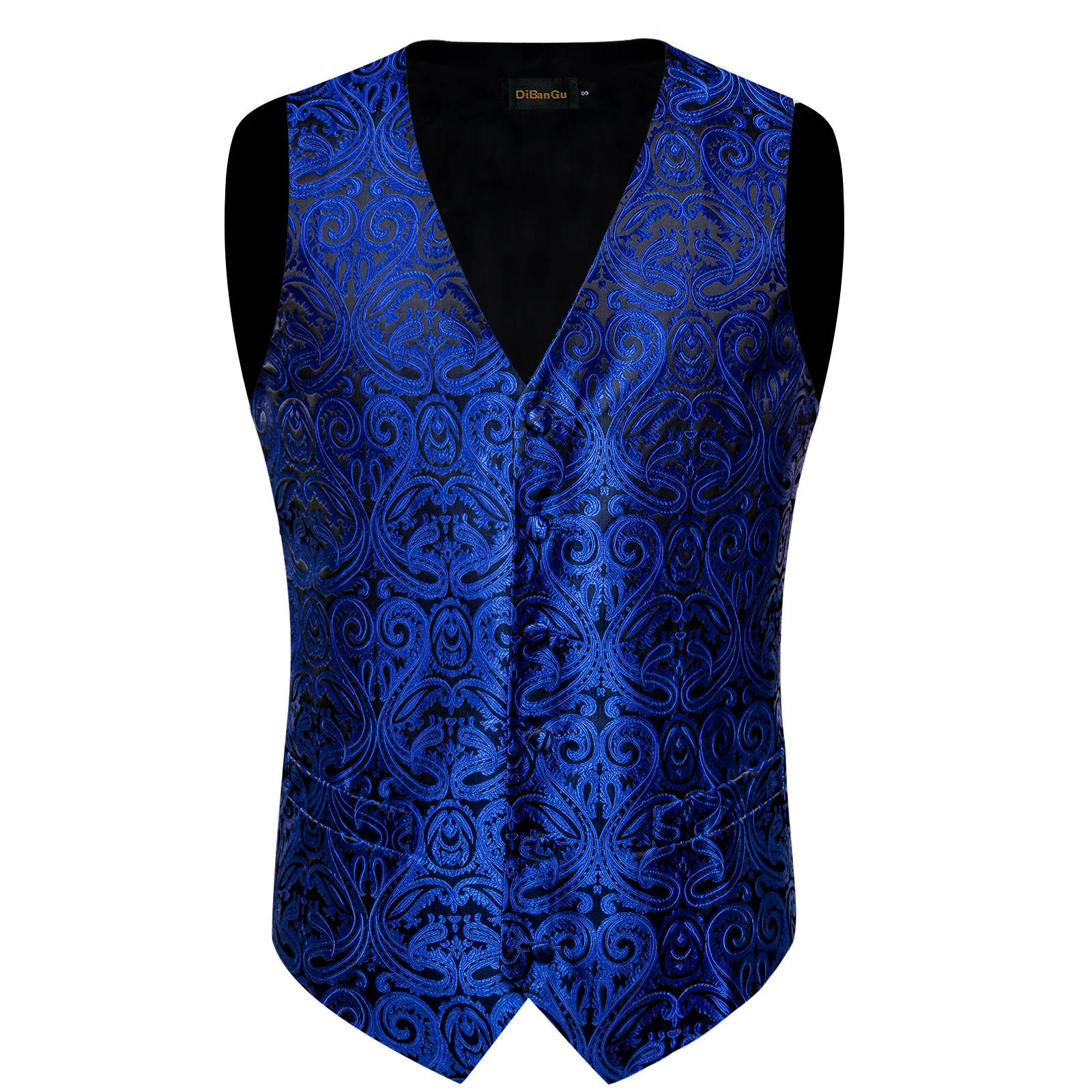 Luxury Men's Suit Vest Royal Blue Paisley Waistcoat with Neck Tie Handkerchief Cufflinks Wedding Prom Tuxedo Sleeves Vest 3