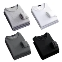 Winter Men's Long-sleeved Thermal Underwer T-Shirt Fleece Bottoming Shirt Round Neck Shirt Fashion Plus Velvet Padded T-shirt 6
