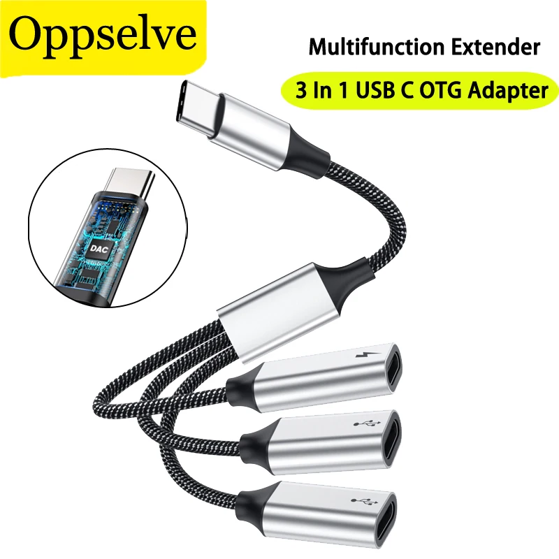 

3 in 1 USB C To OTG Adapter Dual USB Type-C HUB Dock 3 Ports Cable For Samsung Huawei Xiaomi Pro Laptop PD 60W Charge Data Wire