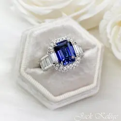 2023 New Luxury Blue Color Rectangle Engagement Ring for Women Anniversary Gift Jewelry Wholesale R8015