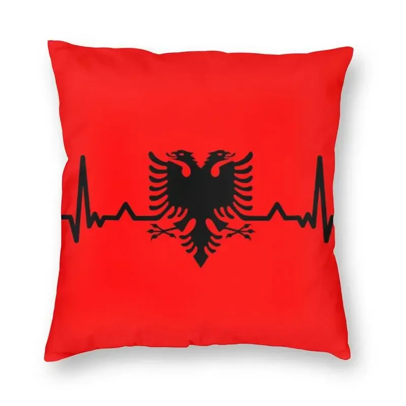 

Heartbeat Albania Flag Cushion Cover 40x40cm Home Decorative Albanian Eagle Shqiponja Throw Pillow For Living Room Double-Sided