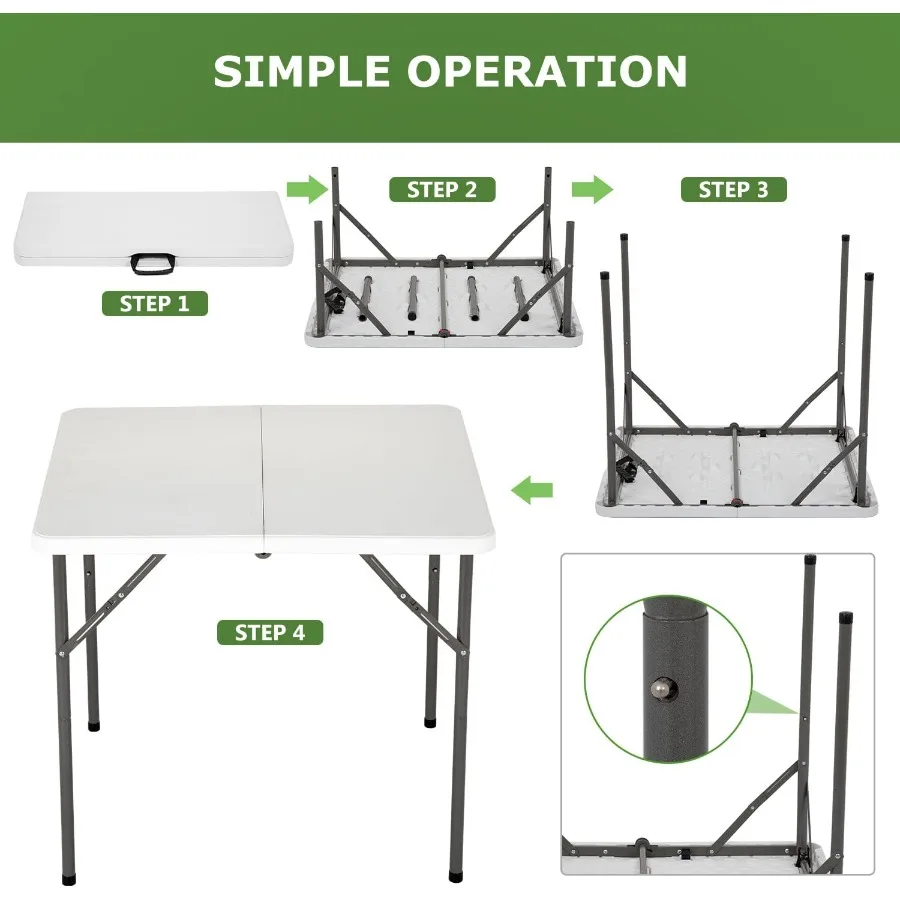 Outdoor 34 Folding Card Table Plastic Table Portable Square Height Dining Table Perfect for PicnicsParties Party and Camping Wh