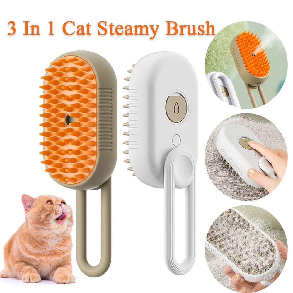 

Steamy Cat Brush 3 in 1 Electric Anti-splashing Cat Brush with Steam Spray for Massage Pet Grooming Comb Hair Removal Combs New