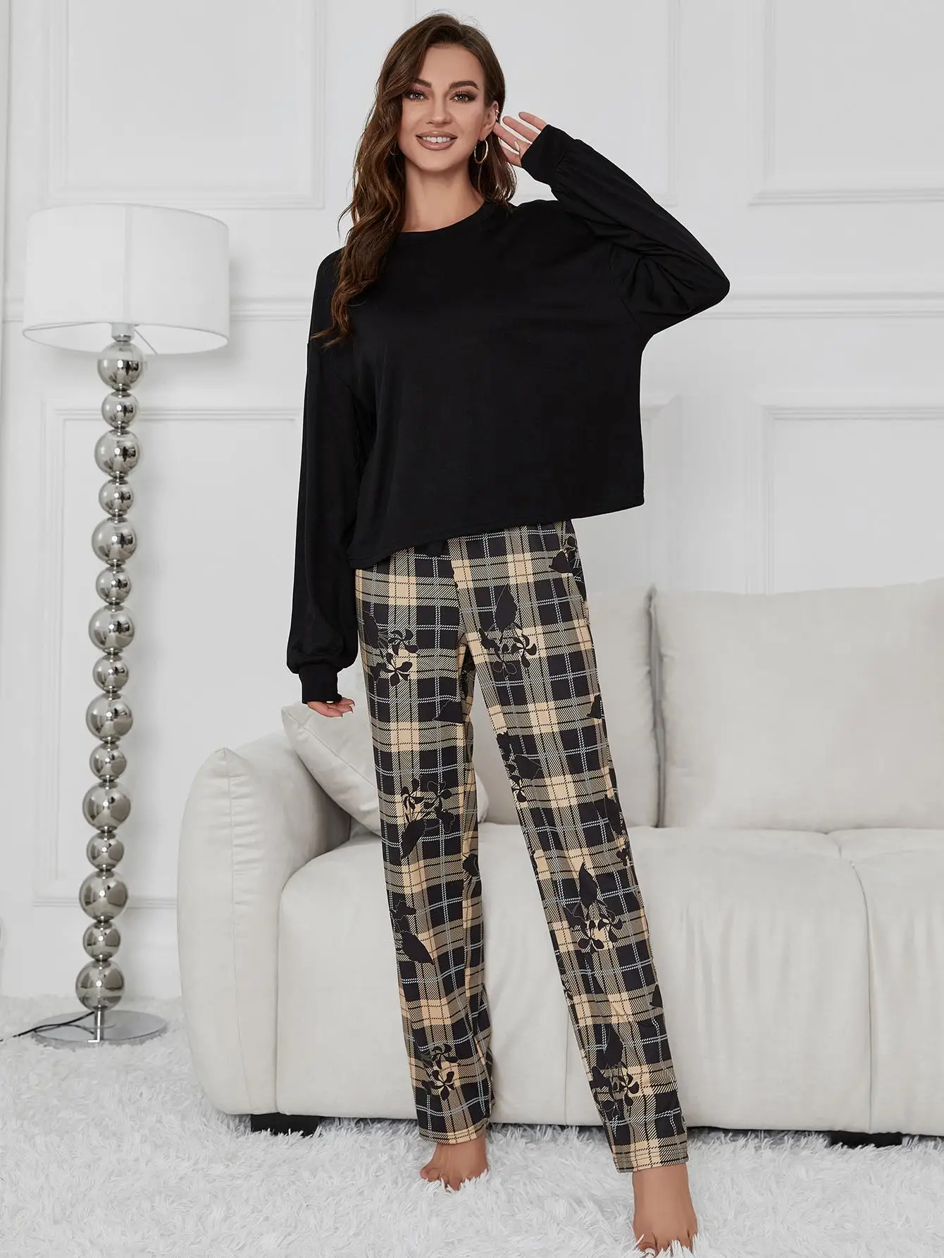 Pajama Sets Black White Buffalo Plaid Pajama Pants Christmas