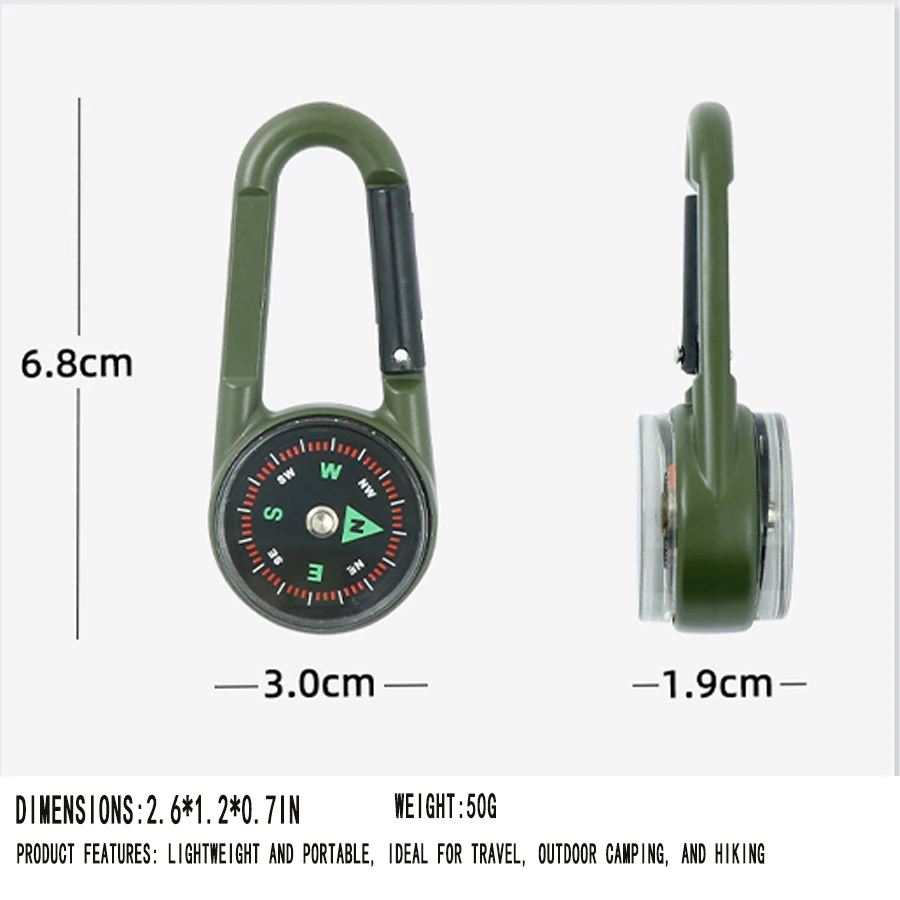 3-in-1 Mini Compass Thermometer Carabiner Clip β Outdoor Hiking Survival Key Ring 2