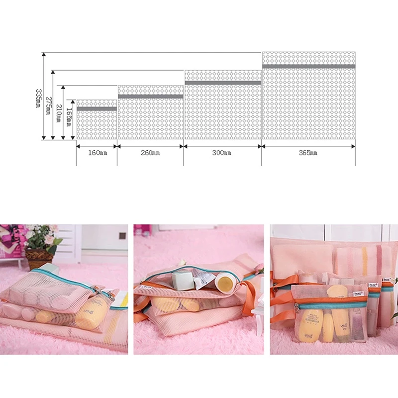 휴대용 여행 보관 가방, 메쉬 가방, 세면 용품, 의류 속옷, 행잉 보관 가방, 정리함 파우치, 세트당 4 개