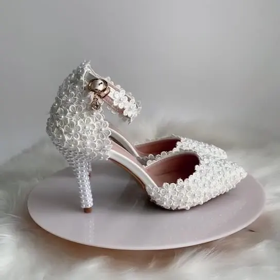 

Clear Heels Wedding Shoes Female Sandal Large Size Slip-on Loafers Summer Women's Girls Pearl Comfort Beige Big Elastic Band Hi
