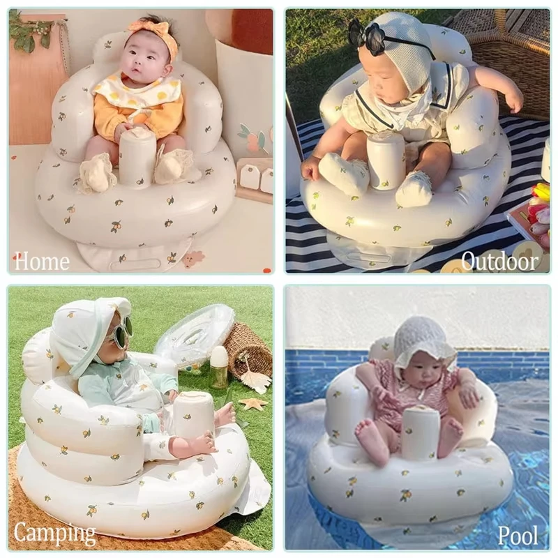 Inflatable Baby Seat With Built In Air Pump Multi Functional PVC Sofa Portable Children Stool For Outdoor And Bathroom Use