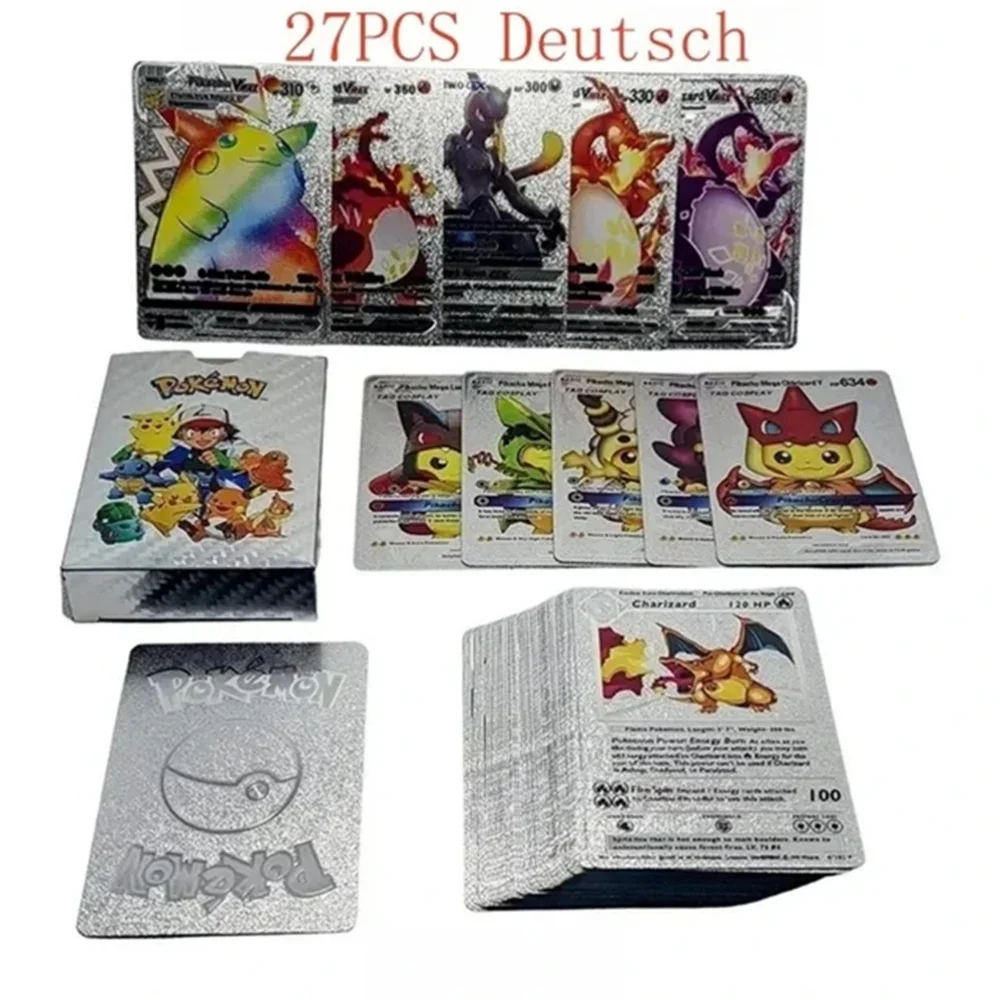 thumbnail image 1 of Cards Metal Gold Silver Vmax GX Card Box Mewtwo Pikachu Rare Collection Battle Trainer Card Children Toys Gift, 1 of 5