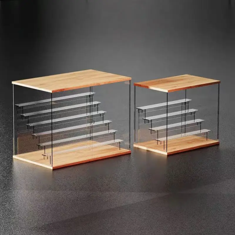 Transparent Acrylic Ladder Display Box Solid Wood Dustproof Storage Box For Blind Box Toys, Car Models Storage and Display 5