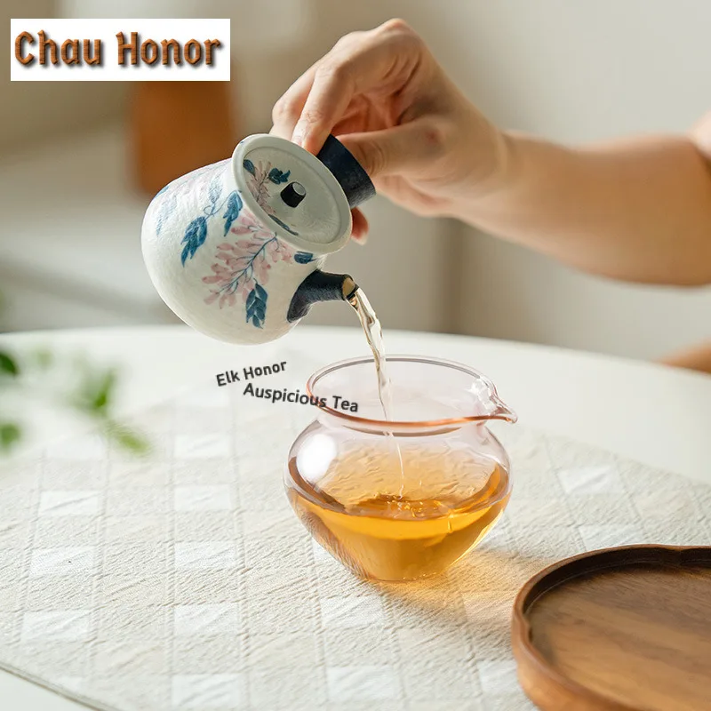 140ml Hand-painted Wisteria Flower Teapot Ancient Tea Infuser Pot Tea Soaking Kettle with Ball Hole Cha Decoration ornaments