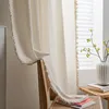 American Solid Color Waffle Curtain with Tassel Window Curtain Semi-shading Drapes for Living Room Bedroom Kitchen Door Drapes 2