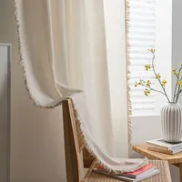 American Solid Color Waffle Curtain with Tassel Window Curtain Semi-shading Drapes for Living Room Bedroom Kitchen Door Drapes 2