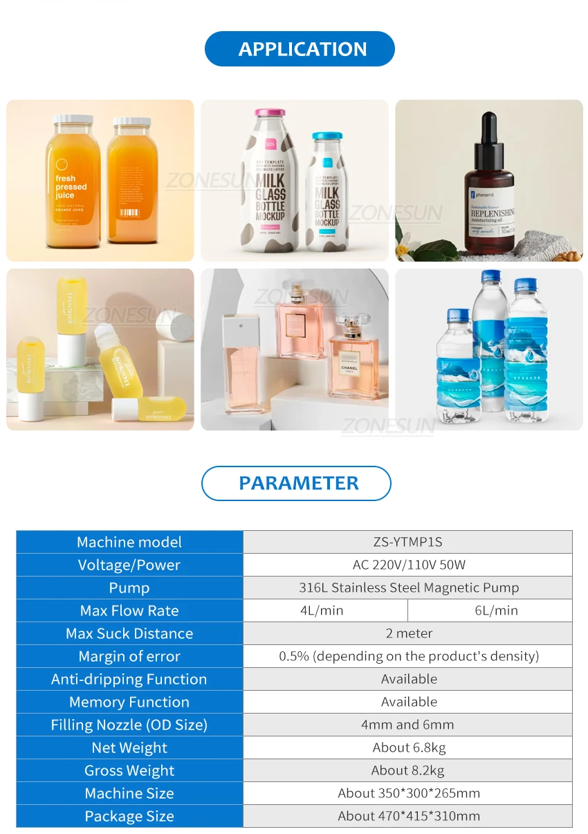 ZONESUN ZS-YTMP1S Single Nozzle Magnetic Pump Liquid Filling Machine
