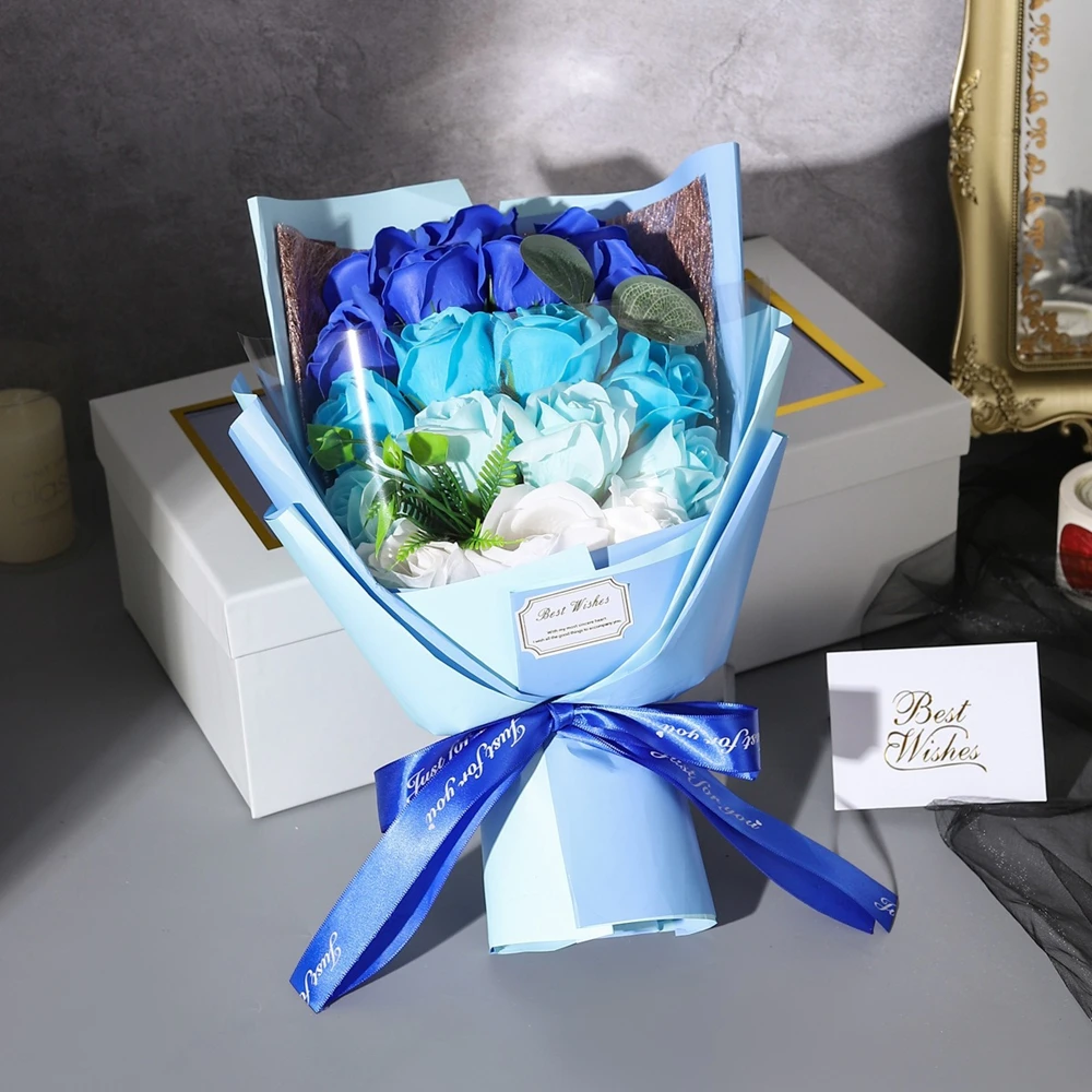 Neue Künstliche Rosen Handgemachter Seifenblumenstrauß für Hochzeit Geburtstag Valentinstag DIY Geschenk Heimdekoration – Detail 9