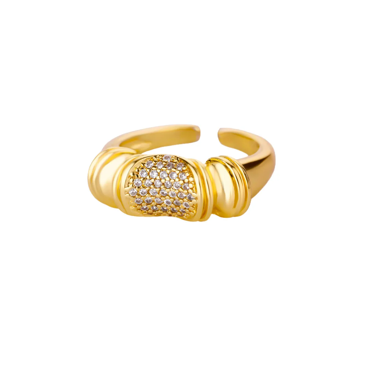Zircon Twist Rings 18K Gold Plated Stainless Steel CZ Thick Ring For Women