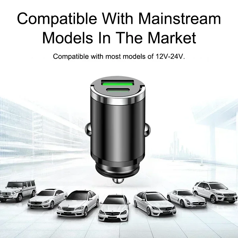 100W/200W Mini Car Charger Lighter Fast Charging for IPhone QC3.0 Mini PD USB Type C Car Phone Charger for Xiaomi Samsung Huawei