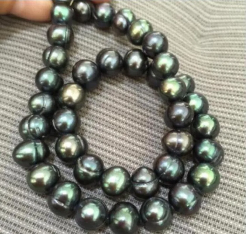 

18" baroque AAA+ 10-11mm natural south sea black green pearl necklace 14k Clasp necklaces jewelry chain vintage
