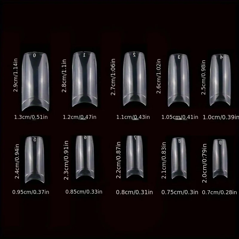 500Pcs False Nail Tips Acrylic Half Set Artificial French Nails 10 Sizes with Box for Salon and Home DIY Clear Nature