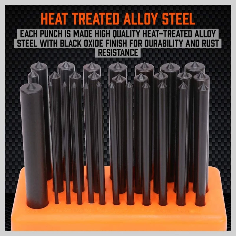 A42I-28-Piece Transfer Punch Set, 3/32 Inch-1/2 Inch, Heat Treated Alloy Steel Forging