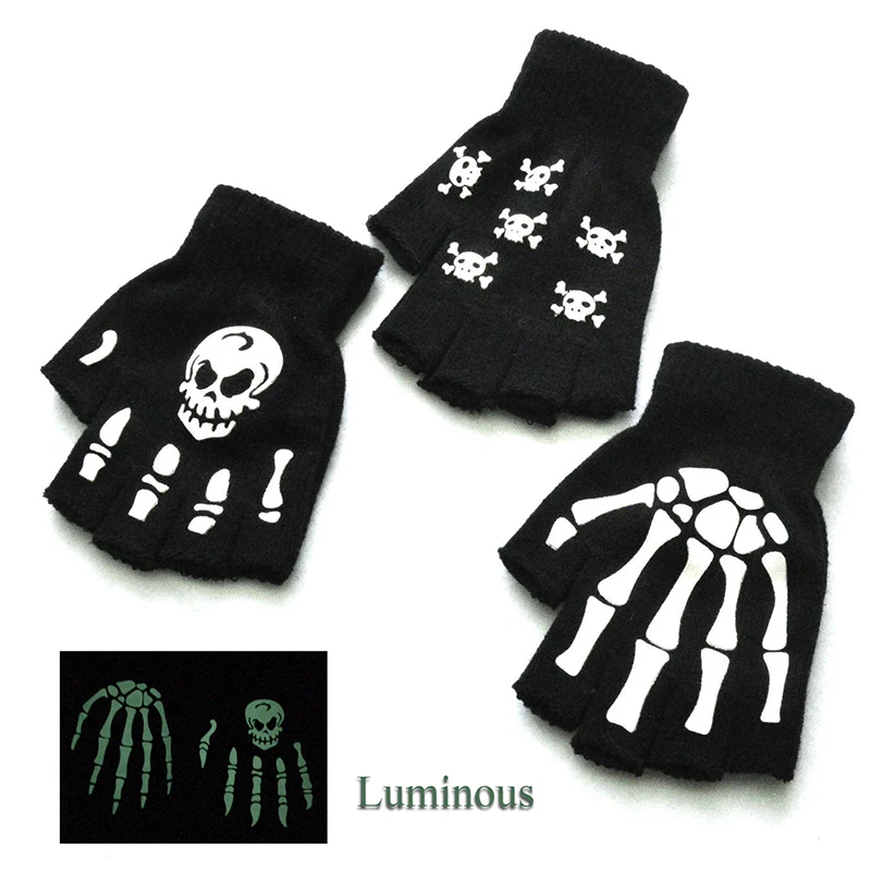 

Halloween Gloves Ghost Claw Knitted Half Finger Gloves For Women Men Unisex Mittens Luminous Fluorescence 1 Pair Skeleton Gloves