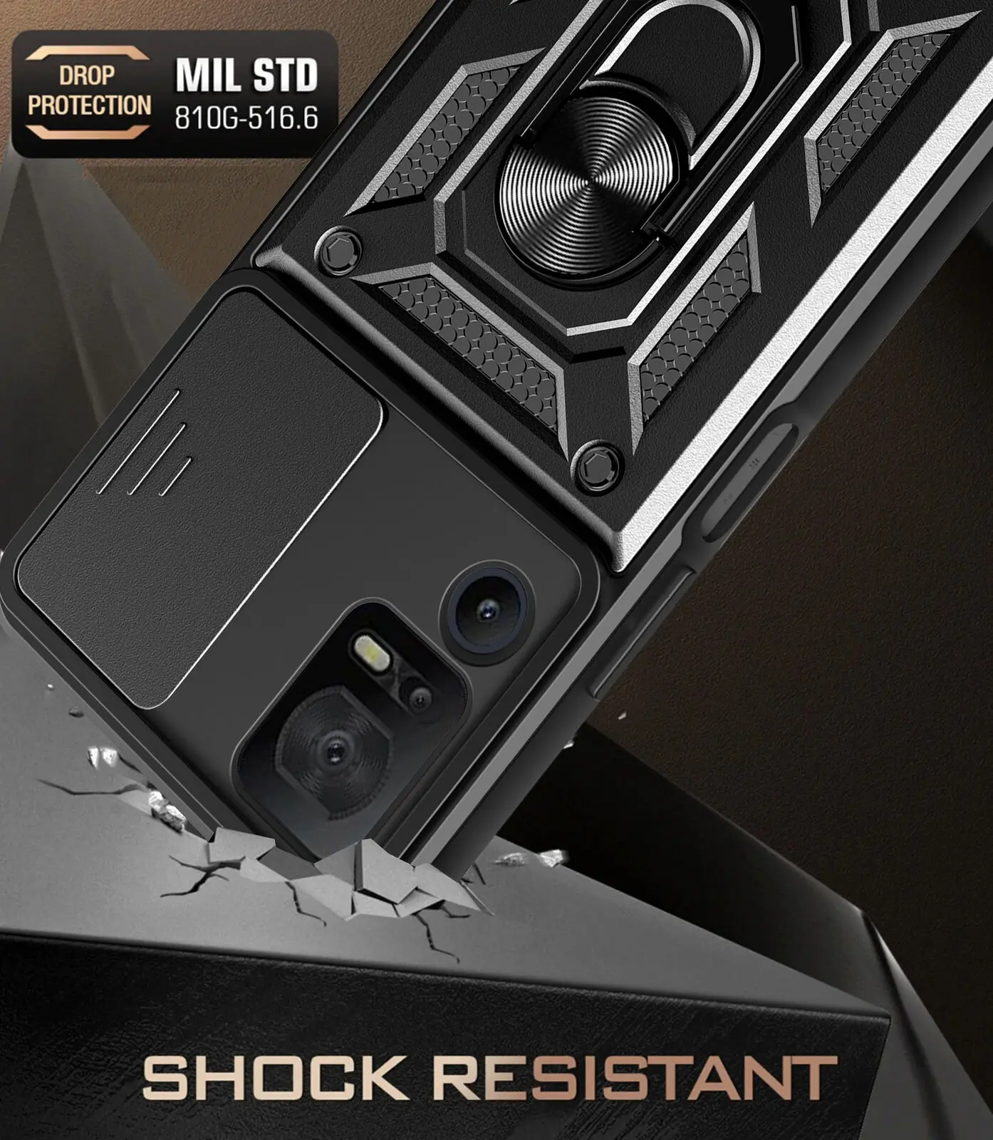 링 아머 마그네틱 하이브리드 거치대 스탠드 + 카메라 렌즈 휴대폰 커버, 충격 방지 케이스, TCL 40 SE / TCL 40 XL용