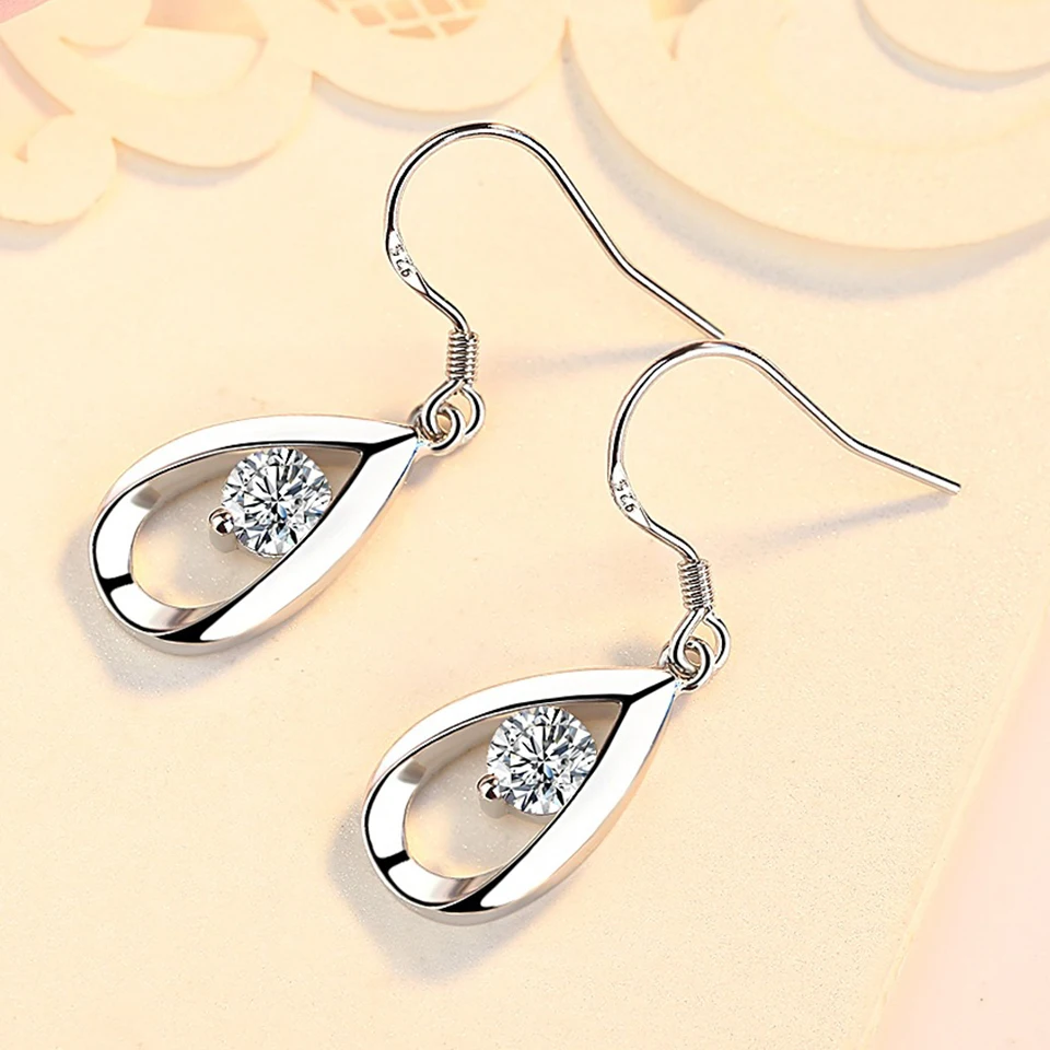 Zircon Water Drop Earrings For Women Silver Color Long Dangle Hanging Earring Female Fashion Ear Jewelry Brincos Birthday Gift - Image 2