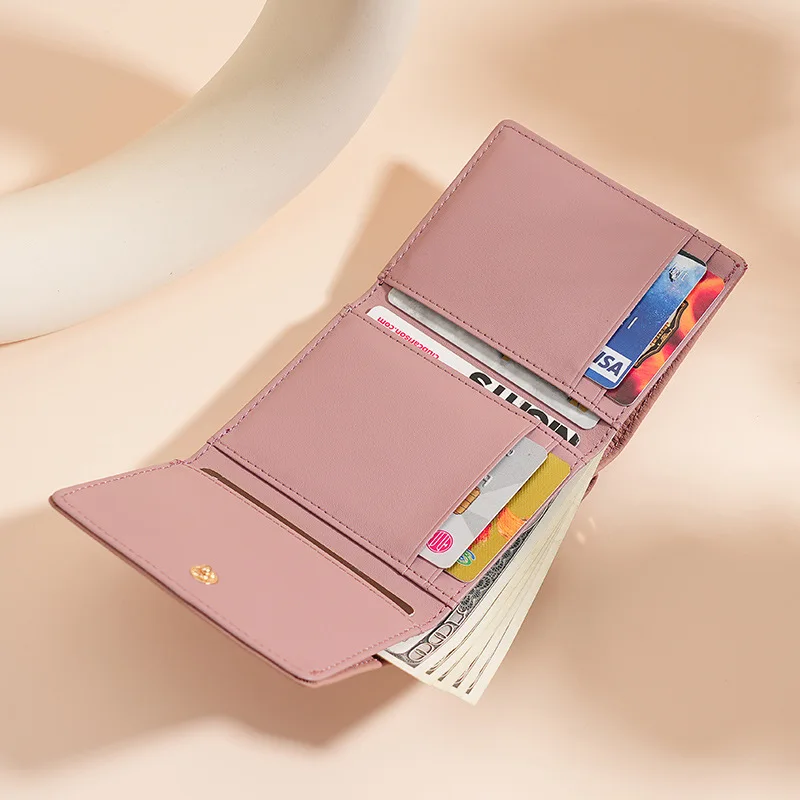 Women Kiss Lock Wallet Short Leather Kiss Clasp Metal Frame Coin Purse Small Card Holder Rfid Blocking Trifold Wallets for Women