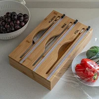 1pc Storage Box,3 In 1 Bamboo Wrap Organizer With Cutter And Labels,Aluminum Foil Film Storage Dispenser,For Kitchen Drawer 5