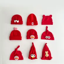 

Newborn Baby Hat Soft Cotton Cute Cartoon Style Keep Warm Windproof Hat Children New Year Atmosphere Red Cap Autumn Winter New