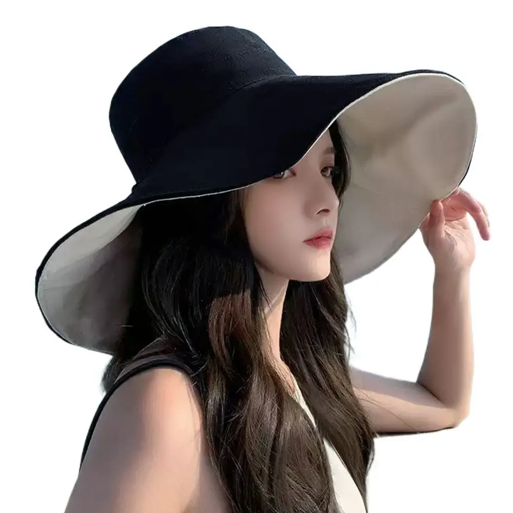 용수철 접이식 양면 버킷 햇, 자외선 차단 비치 캡, 휴대용 빅 브림 파나마 모자, 여름