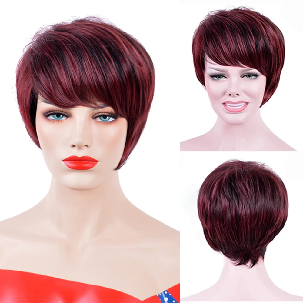 Amir Short Pixie Cut Wig Synthetic Straight Hair With Bangs Part Side Black  Mixed Wine Red Wigs for Women Female Hair| | - AliExpress