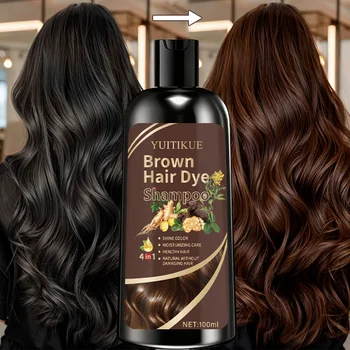YUITIKUE Shampoo colorante per capelli castani 100 ml - Formula vegetale 4 in 1, copre i capelli grigi con colore naturale, facile e senza danni