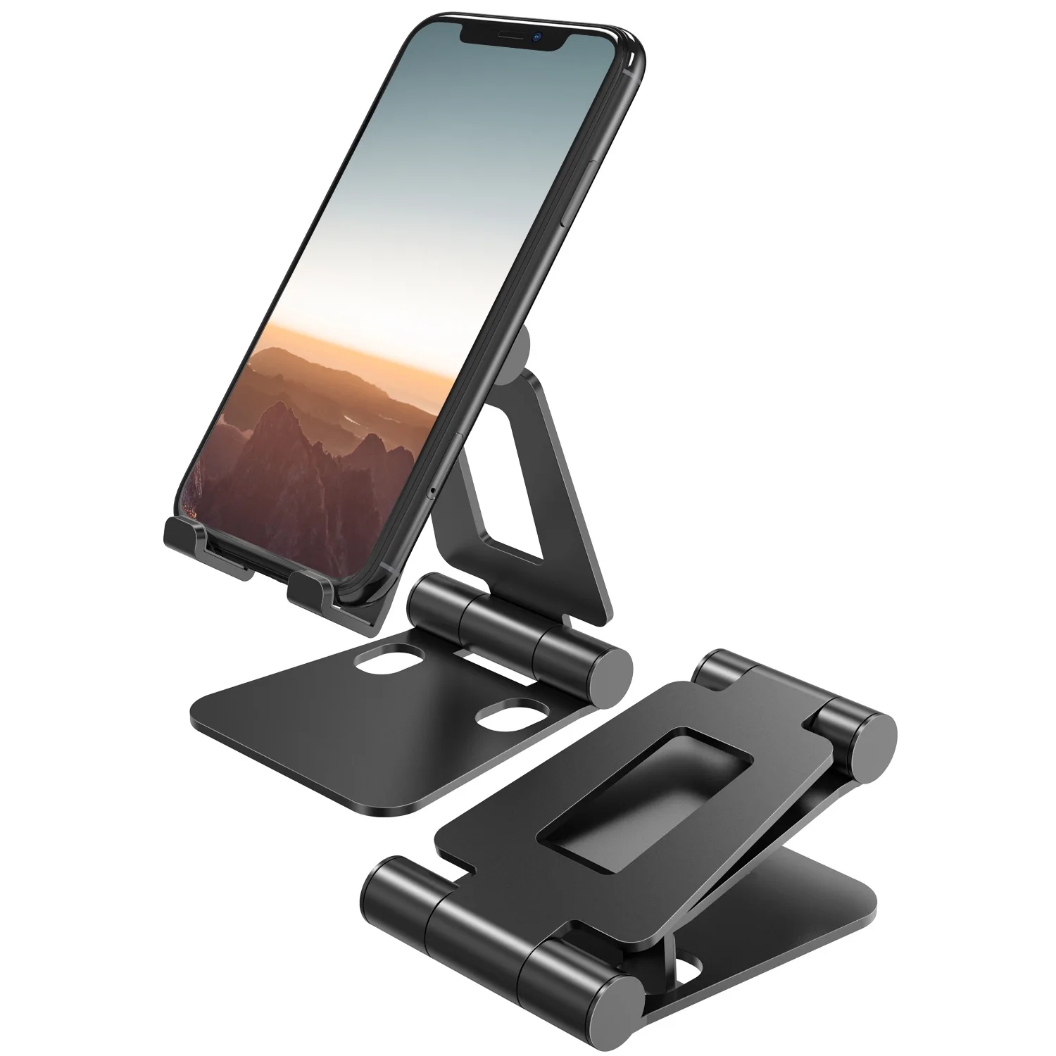 

Dual Folding Cell Phone Stand, Fully Adjustable Foldable Desktop Phone Holder Cradle Dock Compatible with All Phones