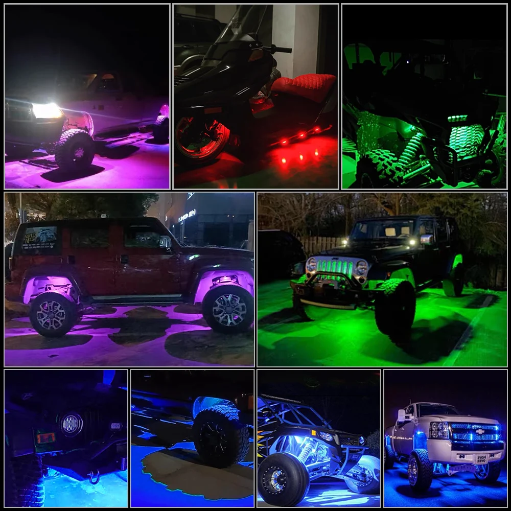 자동차 LED 섀시 조명, RGB 컨투어 분위기 조명, 크로스 컨트리 자동차 앰비언스 램프, 장식 램프 리모컨, 12V